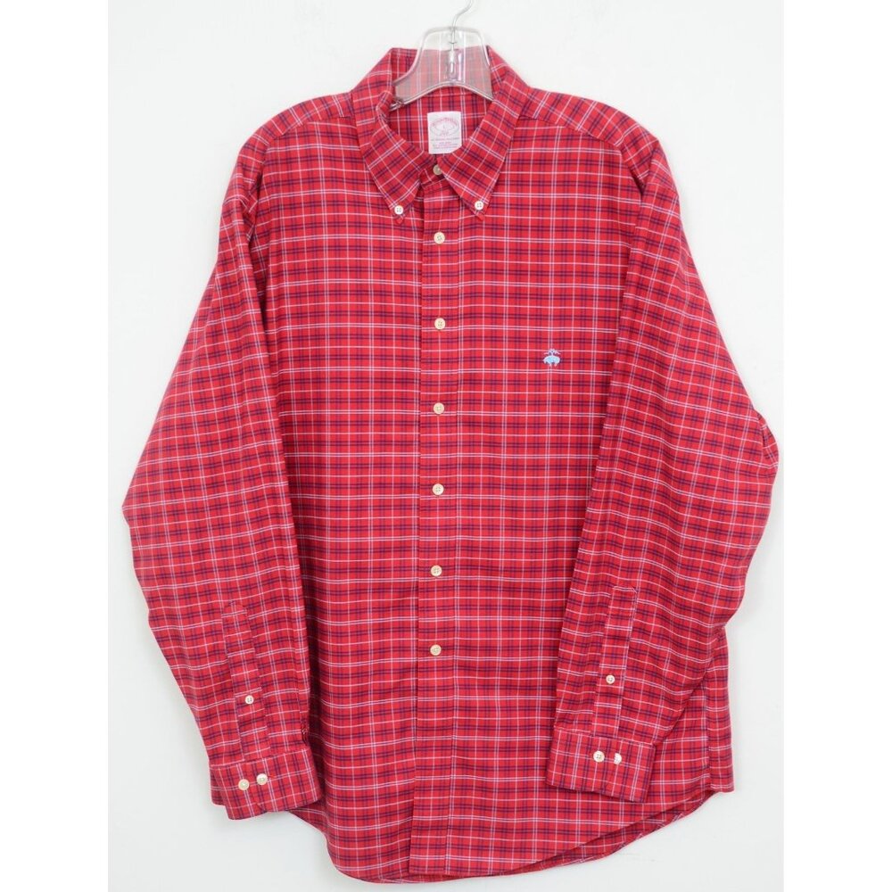 Brooks Brothers the Original Polo Non-Iron Supima Cotton Red Plaid Shirt Mens LG